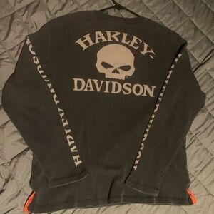 Harley-Davidson Black Waffle Knit Shirt with Orange Accents